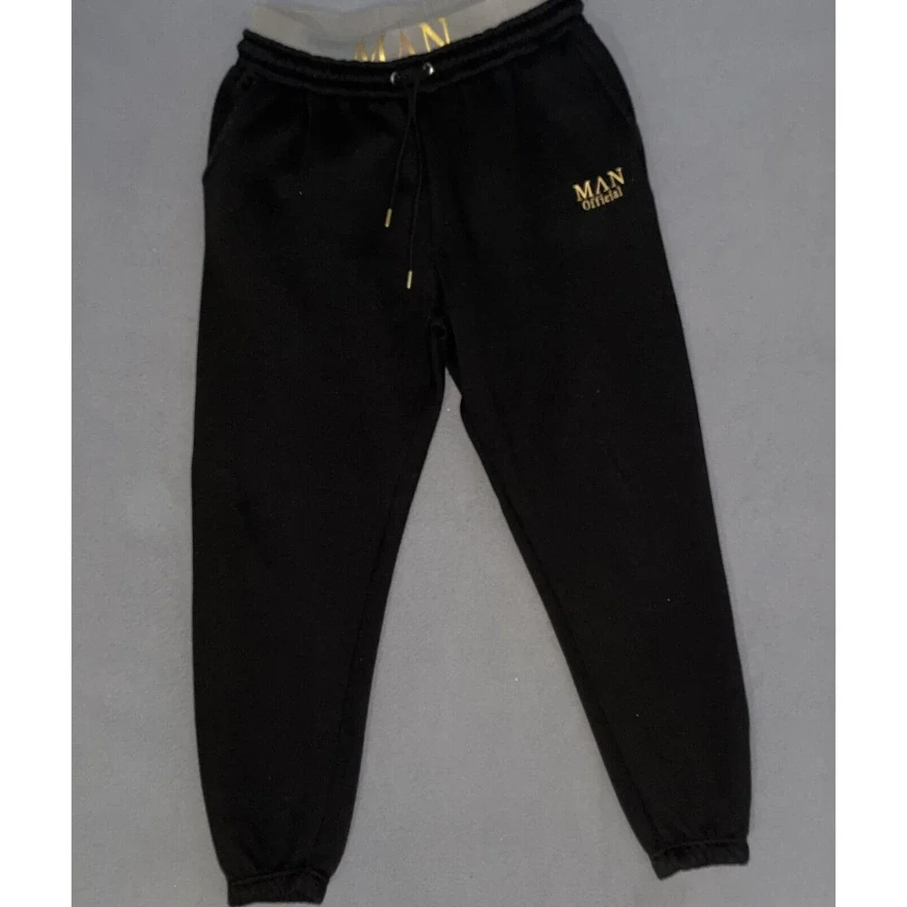 Boohoo Man Official Tapered‎ Sweatpants Black Tracksuit Trousers Large